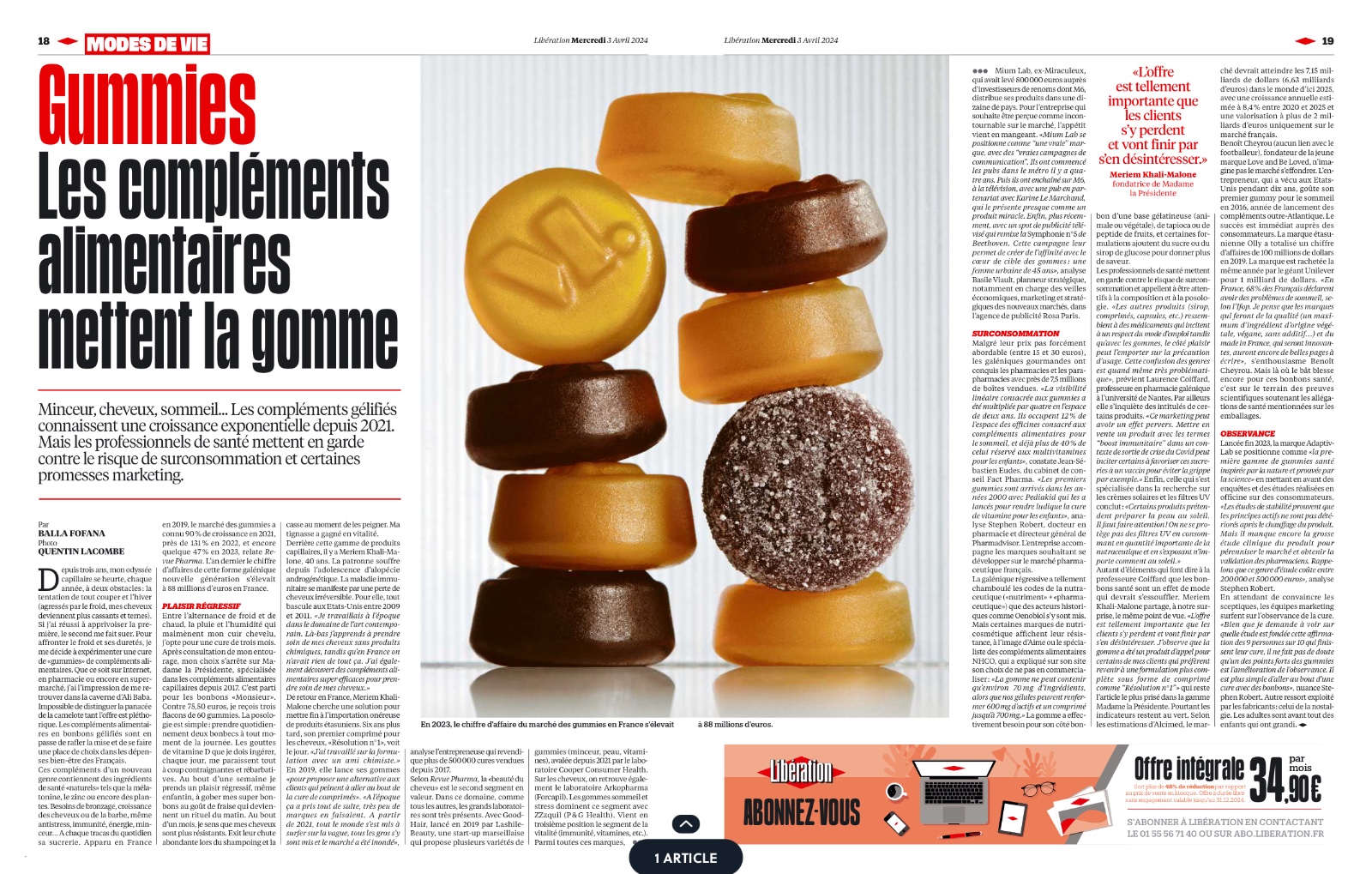 Illustration éditoriale pour la parution de Stephen Robert dans Libération, sujet gummies vitaminés